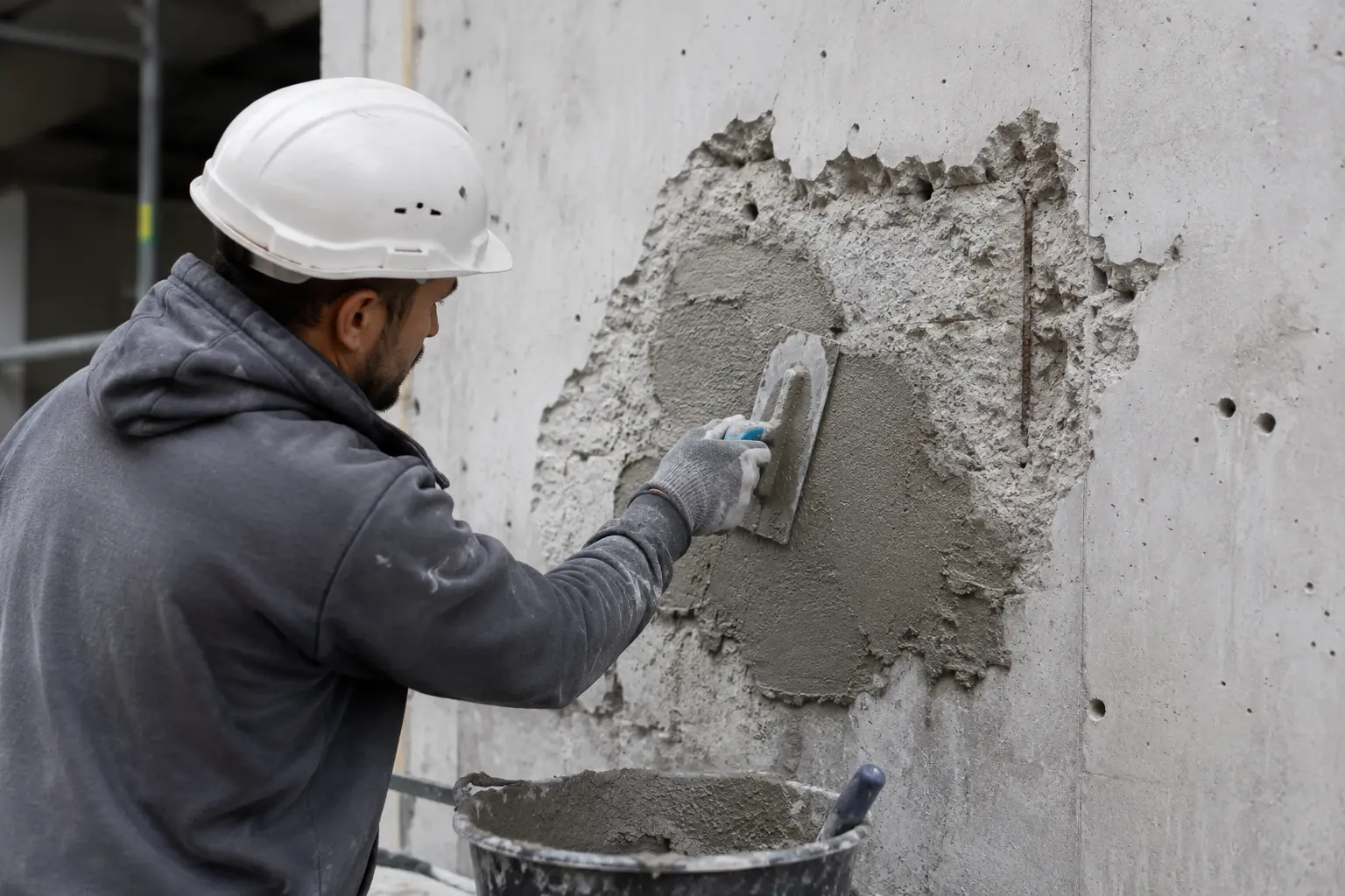 Fachgerechte Instandsetzung einer beschädigten Betonwand